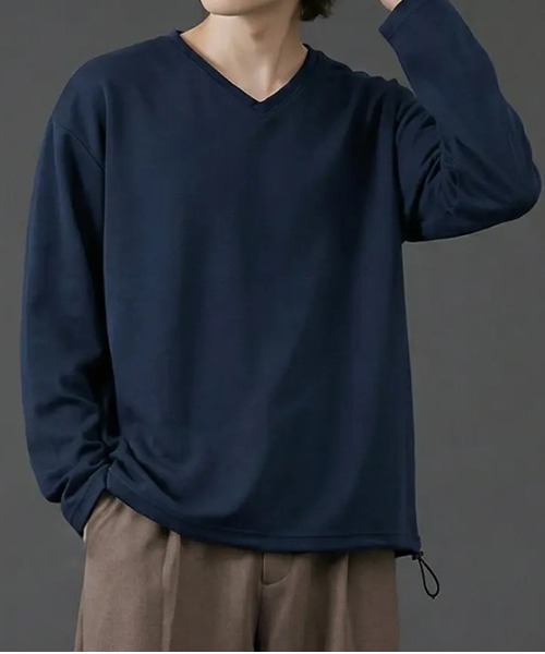 revertical(リバーティカル)の「裾ドローコード Vネック ロングTシャツ(Tシャツ/カットソー・メンズ・ブラック/ブルー/チャコール/ホワイト/ネイビー・SMALL/MEDIUM/LARGE)」の4枚目の写真