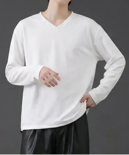 revertical(リバーティカル)の「裾ドローコード Vネック ロングTシャツ(Tシャツ/カットソー・メンズ・ブラック/ブルー/チャコール/ホワイト/ネイビー・SMALL/MEDIUM/LARGE)」の1枚目の写真