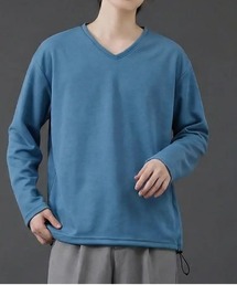 裾ドローコード Vネック ロングTシャツ