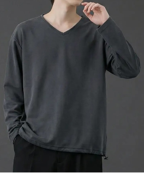 revertical(リバーティカル)の「裾ドローコード Vネック ロングTシャツ(Tシャツ/カットソー・メンズ・ブラック/ブルー/チャコール/ホワイト/ネイビー・SMALL/MEDIUM/LARGE)」の3枚目の写真