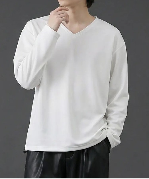 revertical(リバーティカル)の「裾ドローコード Vネック ロングTシャツ(Tシャツ/カットソー・メンズ・ブラック/ブルー/チャコール/ホワイト/ネイビー・SMALL/MEDIUM/LARGE)」の7枚目の写真