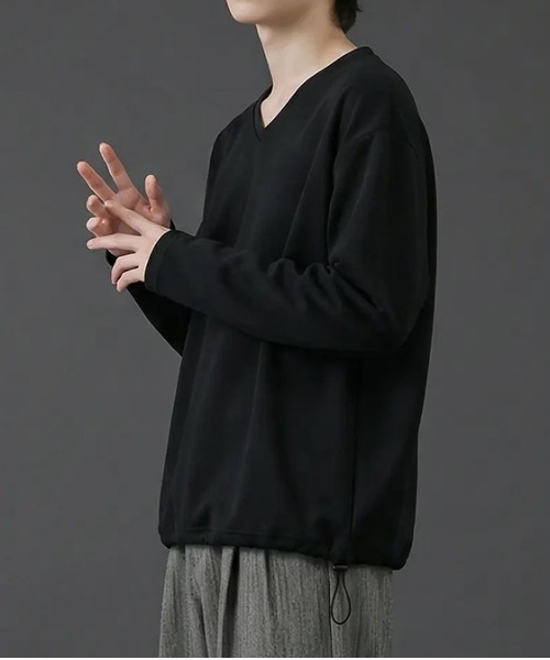 revertical(リバーティカル)の「裾ドローコード Vネック ロングTシャツ(Tシャツ/カットソー・メンズ・ブラック/ブルー/チャコール/ホワイト/ネイビー・SMALL/MEDIUM/LARGE)」の11枚目の写真