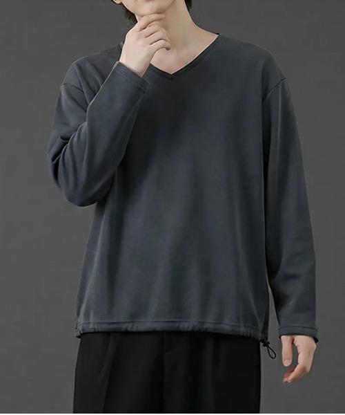 revertical(リバーティカル)の「裾ドローコード Vネック ロングTシャツ(Tシャツ/カットソー・メンズ・ブラック/ブルー/チャコール/ホワイト/ネイビー・SMALL/MEDIUM/LARGE)」の16枚目の写真