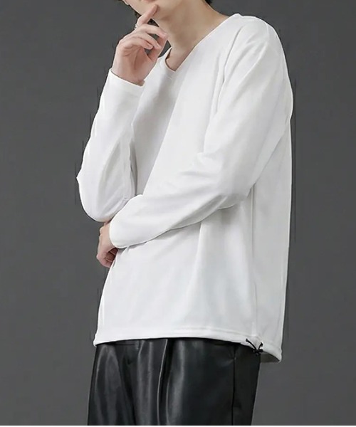 revertical(リバーティカル)の「裾ドローコード Vネック ロングTシャツ(Tシャツ/カットソー・メンズ・ブラック/ブルー/チャコール/ホワイト/ネイビー・SMALL/MEDIUM/LARGE)」の6枚目の写真