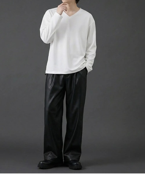 revertical(リバーティカル)の「裾ドローコード Vネック ロングTシャツ(Tシャツ/カットソー・メンズ・ブラック/ブルー/チャコール/ホワイト/ネイビー・SMALL/MEDIUM/LARGE)」の9枚目の写真