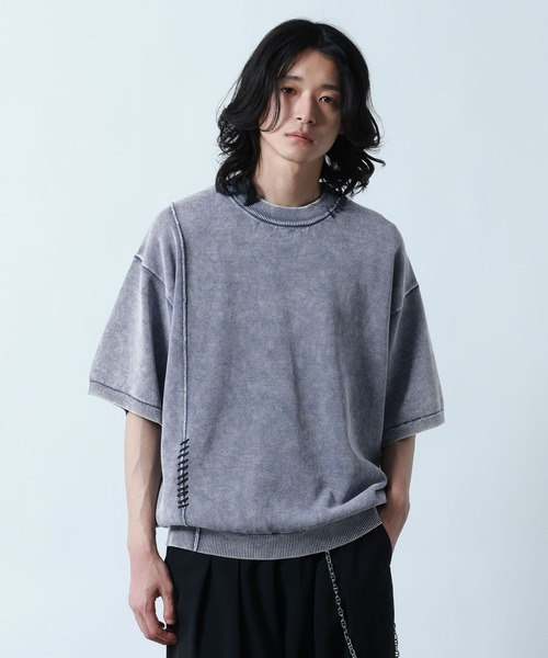 RAGEBLUE(レイジブルー)の「Pigment Hand Stitch knit T-Shirt/ピグメント加工ハンドステッチニットT(Tシャツ/カットソー・メンズ・ブラック/ブルー・MEDIUM)」の2枚目の写真