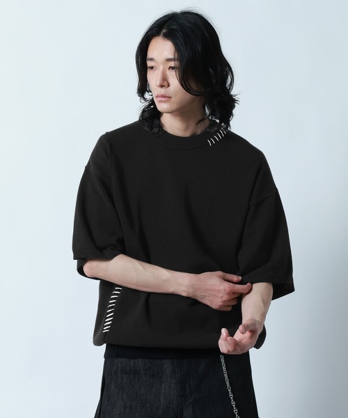 RAGEBLUE(レイジブルー)の「Pigment Hand Stitch knit T-Shirt/ピグメント加工ハンドステッチニットT(Tシャツ/カットソー・メンズ・ブラック/ブルー・MEDIUM)」の1枚目の写真