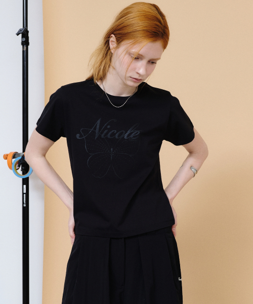 NICK&NICOLE(ニックアンドニコール)の「NICOLE BUTTERFLY SLIM TOP_BLACK(Tシャツ/カットソー・レディース・その他・FREE)」の1枚目の写真