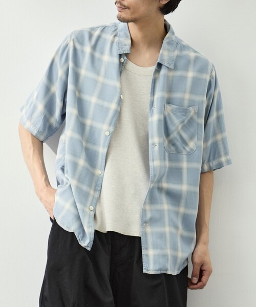 REMI RELIEF（レミレリーフ）の「【REMI RELIEF/レミレリーフ】レーヨンツイルオンブレS/Sシャツ（シャツ/ブラウス・メンズ・ブルー/イエロー・M/L/XL）」の2枚目の写真