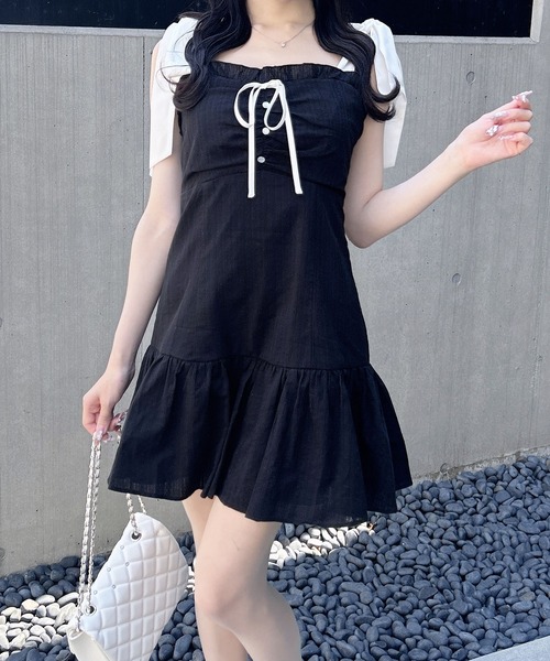 INGNI(イング)の「配色リボンコットンレースミニワンピース(ワンピース・レディース・ホワイト×ブラック/ブラック×ホワイト・M)」の14枚目の写真