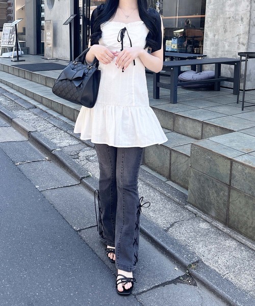 INGNI(イング)の「配色リボンコットンレースミニワンピース(ワンピース・レディース・ホワイト×ブラック/ブラック×ホワイト・M)」の10枚目の写真