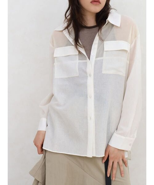 FIKA.(フィーカ)の「Sheer docking stripe shirt(シャツ/ブラウス・レディース・オフホワイト/グレー・FREE)」の12枚目の写真