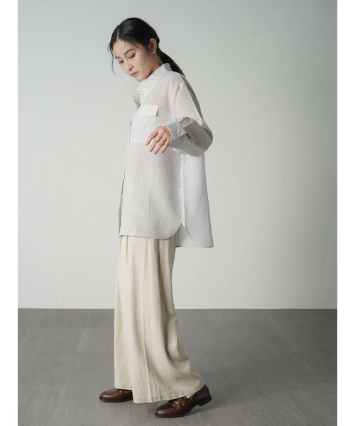 FIKA.(フィーカ)の「Sheer docking stripe shirt(シャツ/ブラウス・レディース・オフホワイト/グレー・FREE)」の8枚目の写真