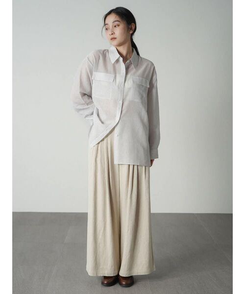 FIKA.(フィーカ)の「Sheer docking stripe shirt(シャツ/ブラウス・レディース・オフホワイト/グレー・FREE)」の11枚目の写真