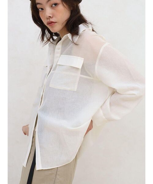 FIKA.(フィーカ)の「Sheer docking stripe shirt(シャツ/ブラウス・レディース・オフホワイト/グレー・FREE)」の1枚目の写真