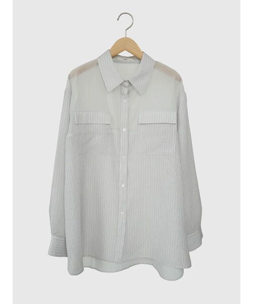 FIKA.(フィーカ)の「Sheer docking stripe shirt(シャツ/ブラウス・レディース・オフホワイト/グレー・FREE)」の19枚目の写真