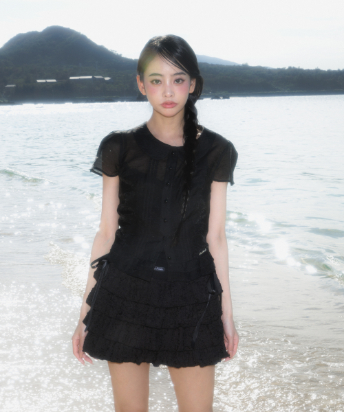 ROSEFRANTZ（ロゼフランツ）の「See-through Pleat Short Sleeved Blouse [Black]（シャツ/ブラウス・レディース・ブラック・SMALL/MEDIUM）」の6枚目の写真