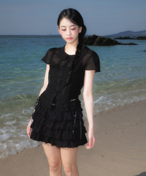 ROSEFRANTZ（ロゼフランツ）の「See-through Pleat Short Sleeved Blouse [Black]（シャツ/ブラウス・レディース・ブラック・SMALL/MEDIUM）」の9枚目の写真