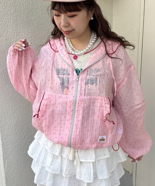HELLO.SANFRANCISCO(ハローサンフランシスコ)の「【HELLO.SANFRANCISCO/ハローサンフランシスコ】ドット柄フリルシアーパーカー(パーカー・レディース・ピンク/グリーン/ホワイト・ONE SIZE)」の7枚目の写真