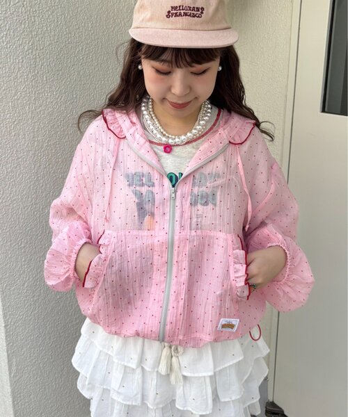 HELLO.SANFRANCISCO(ハローサンフランシスコ)の「【HELLO.SANFRANCISCO/ハローサンフランシスコ】ドット柄フリルシアーパーカー(パーカー・レディース・ピンク/グリーン/ホワイト・ONE SIZE)」の8枚目の写真
