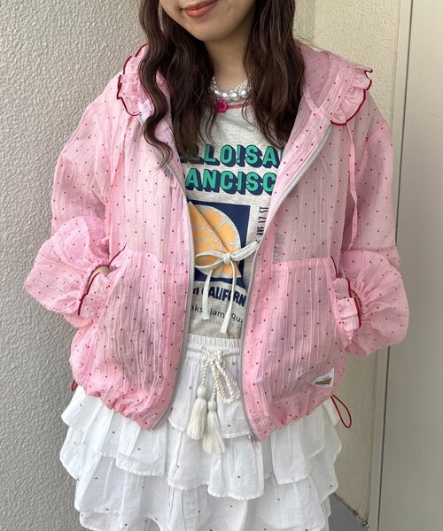 HELLO.SANFRANCISCO(ハローサンフランシスコ)の「【HELLO.SANFRANCISCO/ハローサンフランシスコ】ドット柄フリルシアーパーカー(パーカー・レディース・ピンク/グリーン/ホワイト・ONE SIZE)」の9枚目の写真