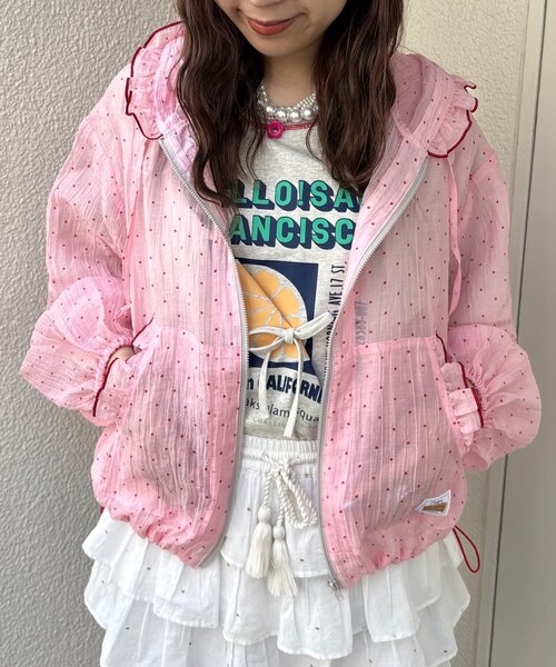 HELLO.SANFRANCISCO(ハローサンフランシスコ)の「【HELLO.SANFRANCISCO/ハローサンフランシスコ】ドット柄フリルシアーパーカー(パーカー・レディース・ピンク/グリーン/ホワイト・ONE SIZE)」の10枚目の写真