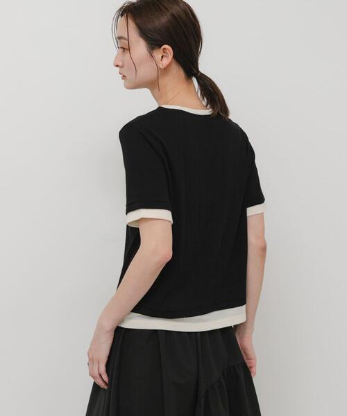 SENSE OF PLACE by URBAN RESEARCH(センスオブプレイスバイアーバンリサーチ)の「ヘンリーネックレイヤードトップ(半袖)(Tシャツ/カットソー・レディース・グレー/ブラック/ベージュ・ONE)」の4枚目の写真