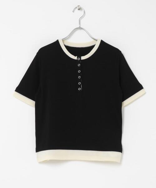 SENSE OF PLACE by URBAN RESEARCH(センスオブプレイスバイアーバンリサーチ)の「ヘンリーネックレイヤードトップ(半袖)(Tシャツ/カットソー・レディース・グレー/ブラック/ベージュ・ONE)」の7枚目の写真