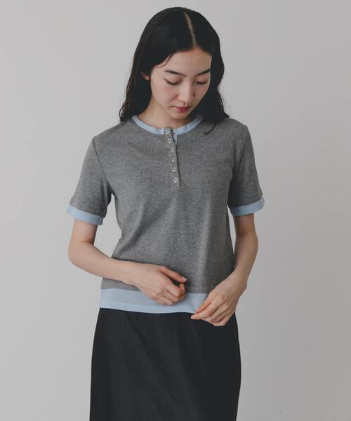 SENSE OF PLACE by URBAN RESEARCH(センスオブプレイスバイアーバンリサーチ)の「ヘンリーネックレイヤードトップ(半袖)(Tシャツ/カットソー・レディース・グレー/ブラック/ベージュ・ONE)」の10枚目の写真