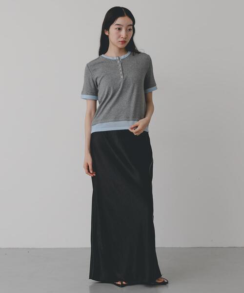SENSE OF PLACE by URBAN RESEARCH(センスオブプレイスバイアーバンリサーチ)の「ヘンリーネックレイヤードトップ(半袖)(Tシャツ/カットソー・レディース・グレー/ブラック/ベージュ・ONE)」の13枚目の写真