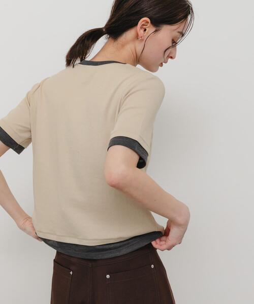 SENSE OF PLACE by URBAN RESEARCH(センスオブプレイスバイアーバンリサーチ)の「ヘンリーネックレイヤードトップ(半袖)(Tシャツ/カットソー・レディース・グレー/ブラック/ベージュ・ONE)」の22枚目の写真