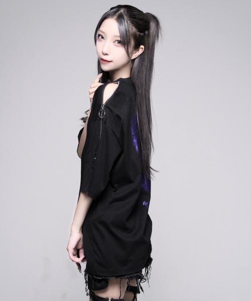 REFLEM(レフレム)の「『REFLEM/レフレム』ショルダーZIP箔プリントTシャツ(Tシャツ/カットソー・レディース・ブラック×パープル/ブラック×シルバー・FREE)」の11枚目の写真
