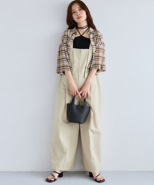 mysty woman（ミスティウーマン）の「シアーチェックシャツ半袖　1046953（シャツ/ブラウス・レディース・ベージュ/ブラック・FREE）」の5枚目の写真