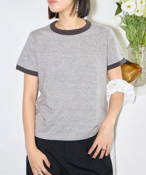 Healthknit(ヘルスニット)の「HEALTH KNIT TOMPKINS JERSEY RINGER S/S:Tシャツ(Tシャツ/カットソー・レディース・チャコールグレー・FREE)」の1枚目の写真