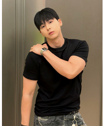 PHOS333（フォースサンサンサン）の「M Panel Silket T-Shirt/Black（Tシャツ/カットソー）」