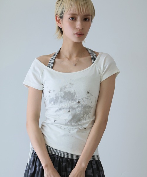 Ulysses(ユリシス)の「レイヤードデザインスタッズTシャツ(Tシャツ/カットソー・レディース・ダークグレー/ホワイト/ブラック・F)」の1枚目の写真