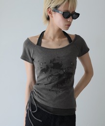 レイヤードデザインスタッズTシャツ