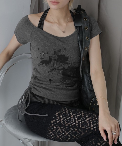 Ulysses(ユリシス)の「レイヤードデザインスタッズTシャツ(Tシャツ/カットソー・レディース・ダークグレー/ホワイト/ブラック・F)」の15枚目の写真