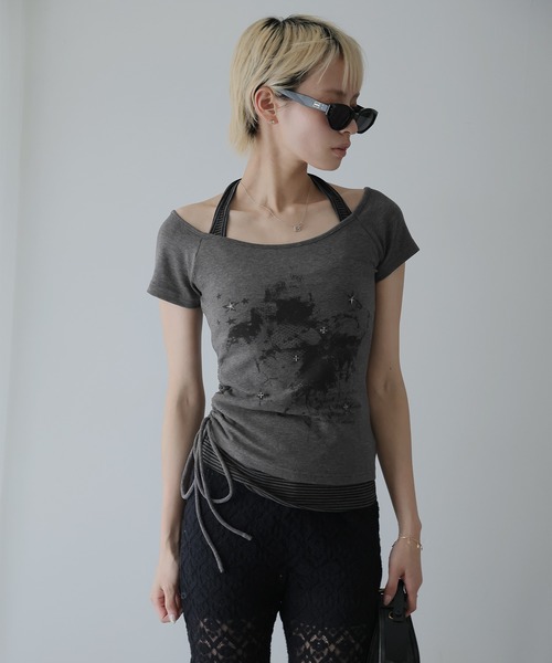 Ulysses(ユリシス)の「レイヤードデザインスタッズTシャツ(Tシャツ/カットソー・レディース・ダークグレー/ホワイト/ブラック・F)」の22枚目の写真