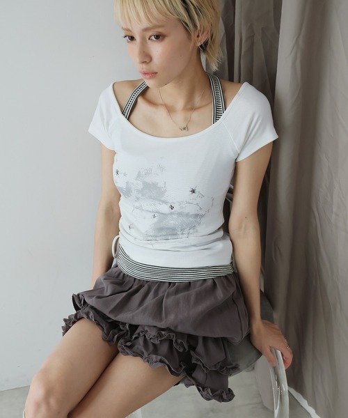 Ulysses(ユリシス)の「レイヤードデザインスタッズTシャツ(Tシャツ/カットソー・レディース・ダークグレー/ホワイト/ブラック・F)」の6枚目の写真