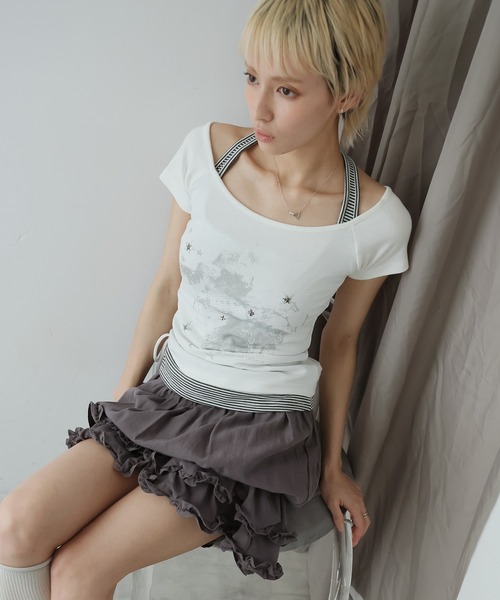 Ulysses(ユリシス)の「レイヤードデザインスタッズTシャツ(Tシャツ/カットソー・レディース・ダークグレー/ホワイト/ブラック・F)」の7枚目の写真