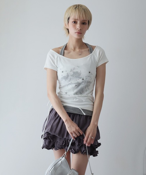 Ulysses(ユリシス)の「レイヤードデザインスタッズTシャツ(Tシャツ/カットソー・レディース・ダークグレー/ホワイト/ブラック・F)」の14枚目の写真