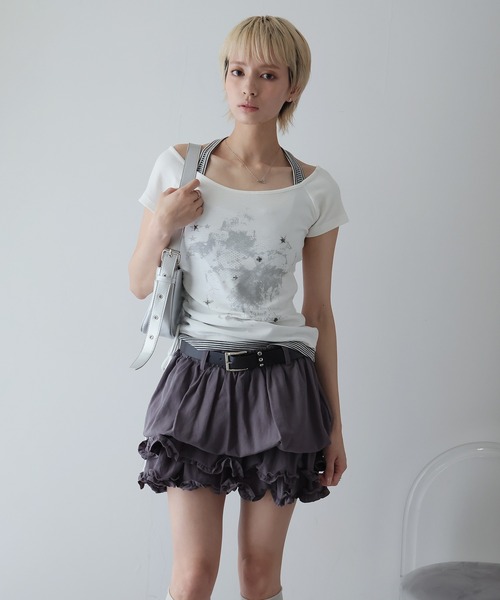 Ulysses(ユリシス)の「レイヤードデザインスタッズTシャツ(Tシャツ/カットソー・レディース・ダークグレー/ホワイト/ブラック・F)」の5枚目の写真