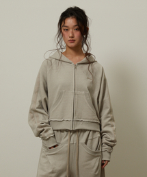 Baggy Distressed Zip-Up Beige