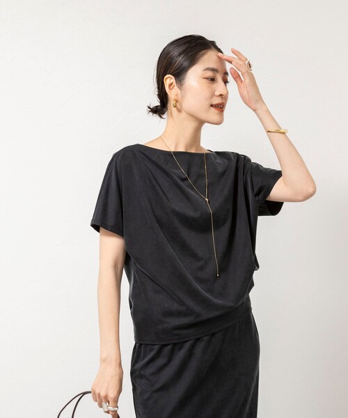 NOLLEY’S Sophi（ノーリーズソフィ）の「【BECシリーズ】ウォッシャブルキュプラサテンジャージードレーププルオーバー（Tシャツ/カットソー・レディース・ダークブラウン/ブラック・38）」の8枚目の写真