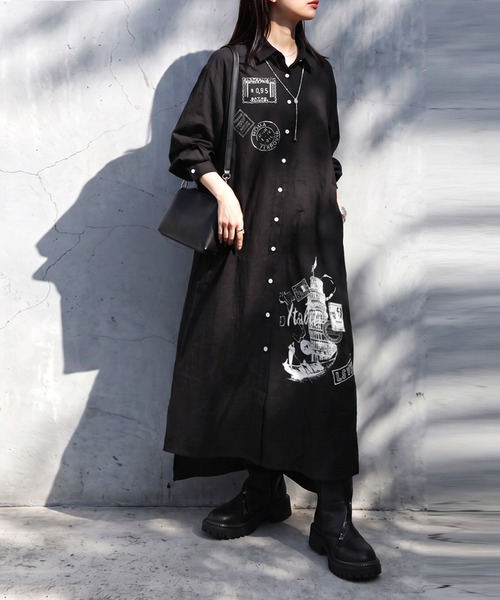 antiqua(アンティカ)の「サイドスリット シャツワンピース(シャツワンピース・レディース・ホワイト/ブラック・R/P)」の6枚目の写真