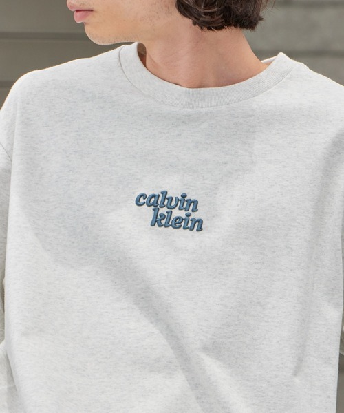 Calvin Klein（カルバン・クライン）の「Calvin Klein/カルバンクライン エンブロイダリーロゴリラックス Tシャツ SS RLXD 300 GSM HIGH PILE TEE 刺繍 ブランドロゴ クルーネック 半袖 メンズ レディース 2026年 夏 夏服 秋 秋服（Tシャツ/カットソー・メンズ・アッシュグレー/グリーン系その他・S/M/L/XL）」の4枚目の写真