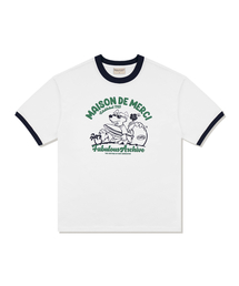 FABULOUS ARCHIVE（ファビュラスアーカイブ）の「ユニセックス オーバーサイズ パピーサーフィン リンガー 半袖Tシャツ ホワイト(FCE2TS401M)（Tシャツ/カットソー）」