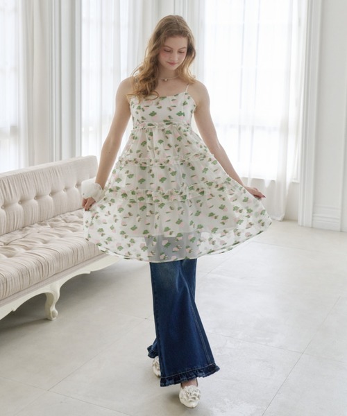 idem（イデム）の「sheer flower jacquard onepiece / シアージャガードキャミワンピース（ワンピース・レディース・ブラック/アイボリー・FREE）」の4枚目の写真