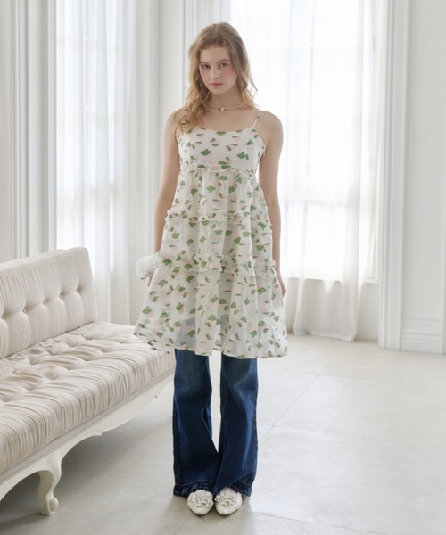 idem（イデム）の「sheer flower jacquard onepiece / シアージャガードキャミワンピース（ワンピース・レディース・ブラック/アイボリー・FREE）」の10枚目の写真